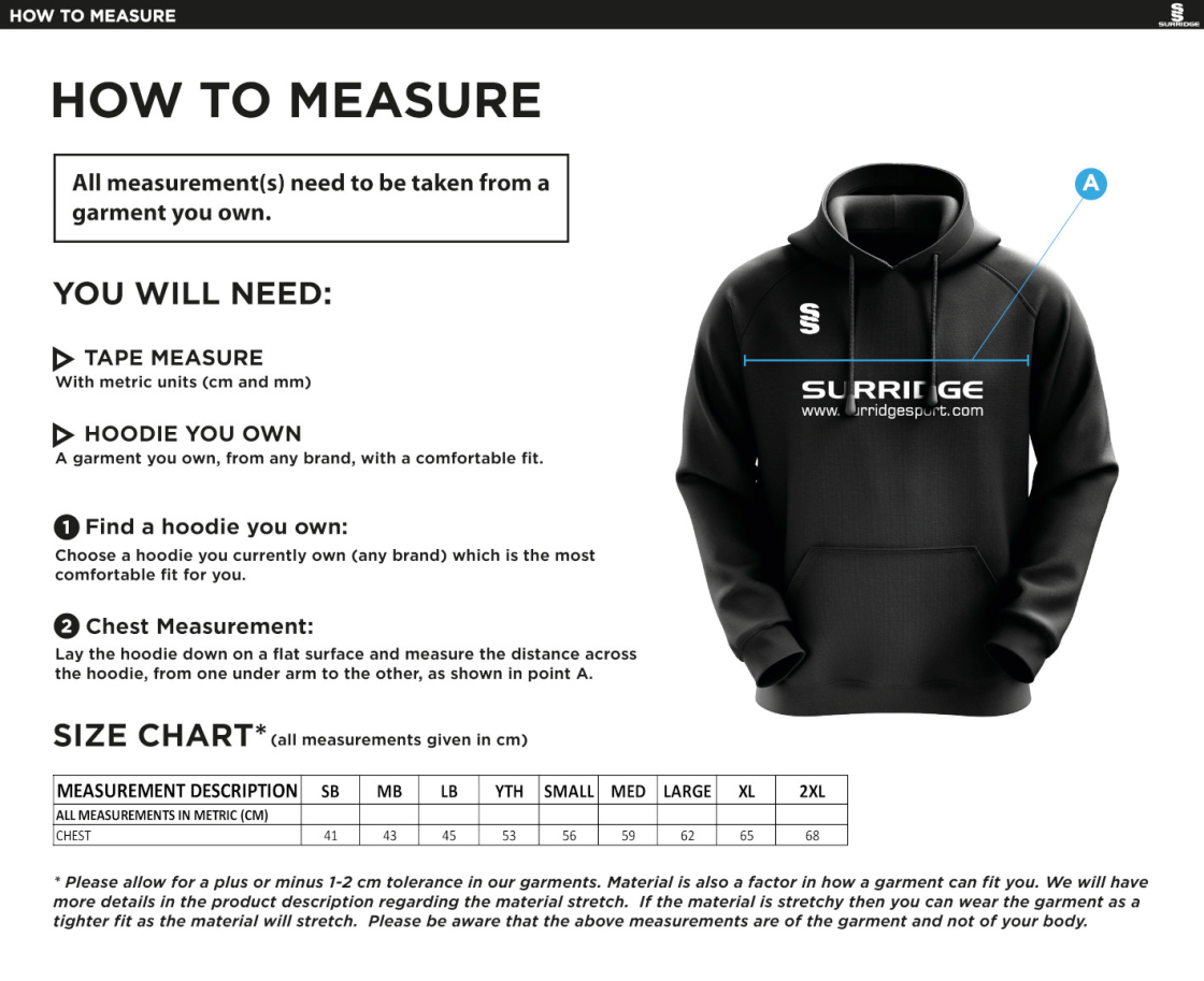 Stockport Trinity CC - Blade Hoody - Size Guide