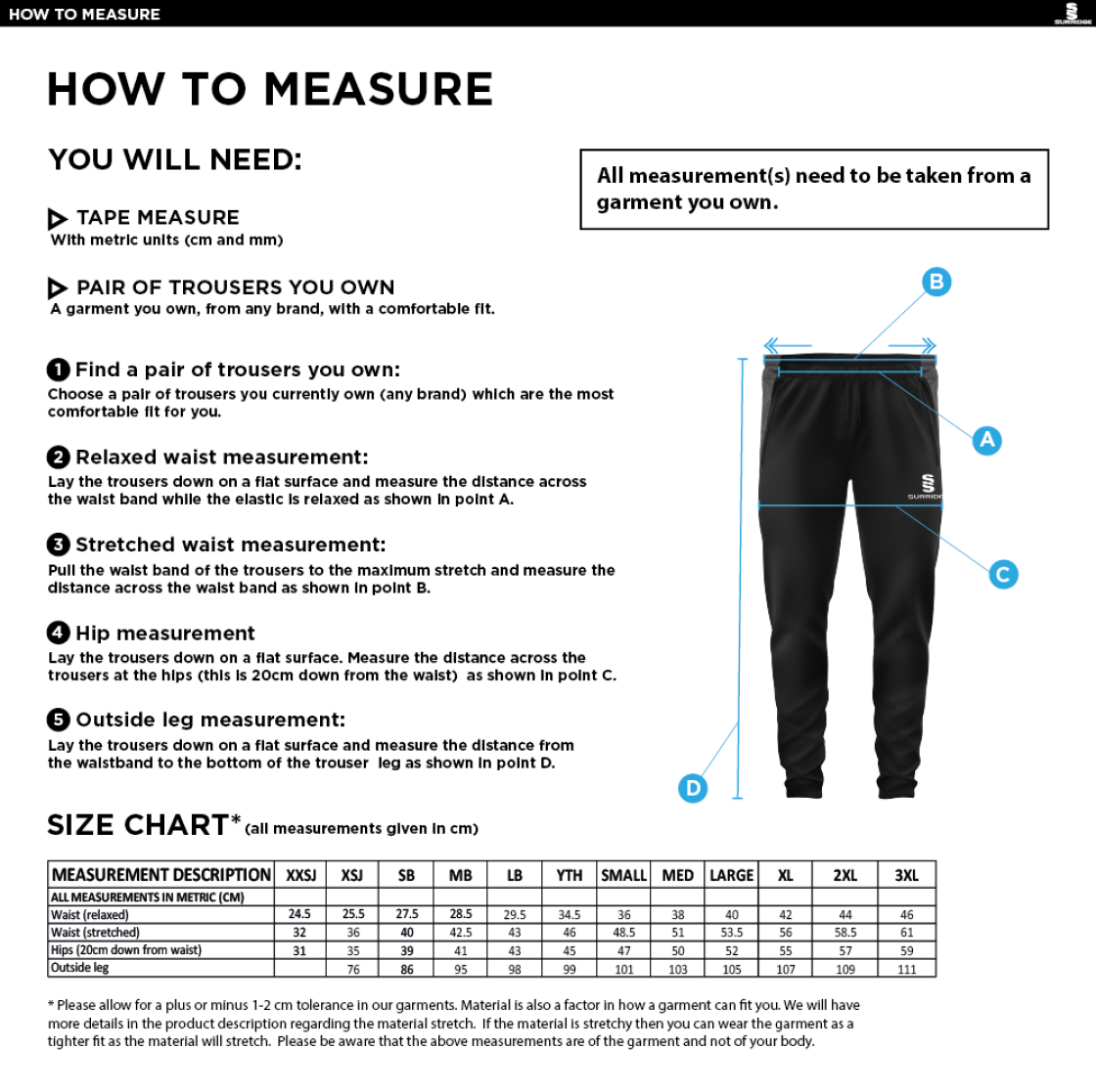 Stockport Trinity CC - Tek Slim Pants - Size Guide