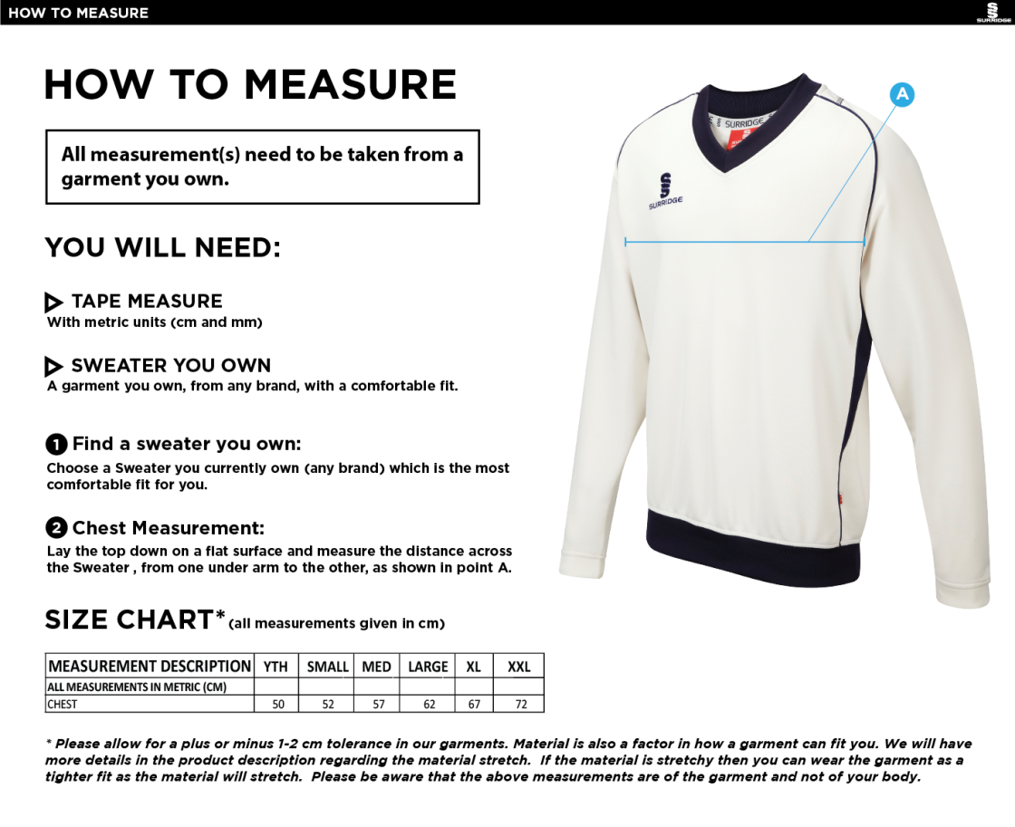 Stockport Trinity CC - Long Sleeve Sweater - Size Guide