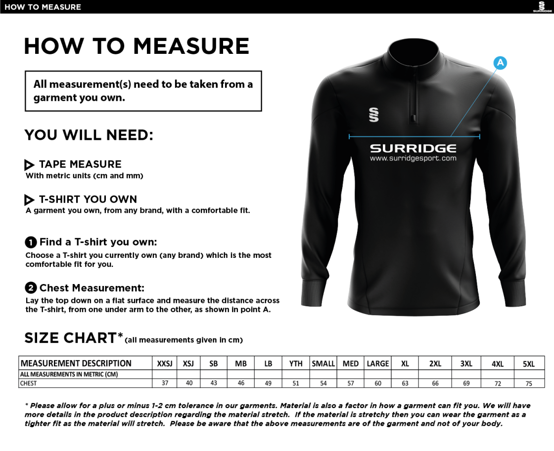 Stockport Trinity CC - Blade Performance top - Size Guide