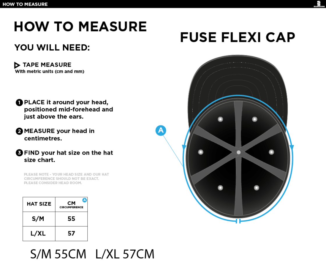 Fuse Flexi Cap - Maroon - Size Guide