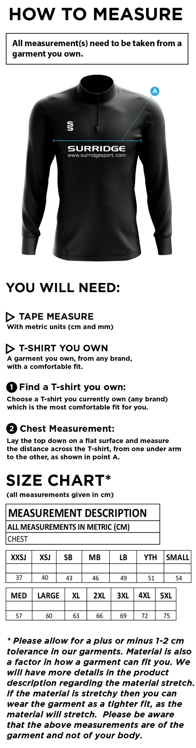 Stockport Trinity CC - Blade Performance top - Size Guide